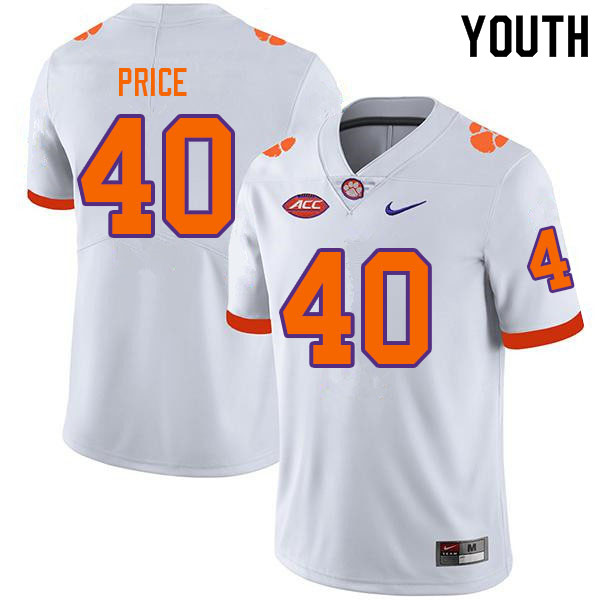 Youth #40 Luke Price Clemson Tigers College Football Jerseys Sale-White